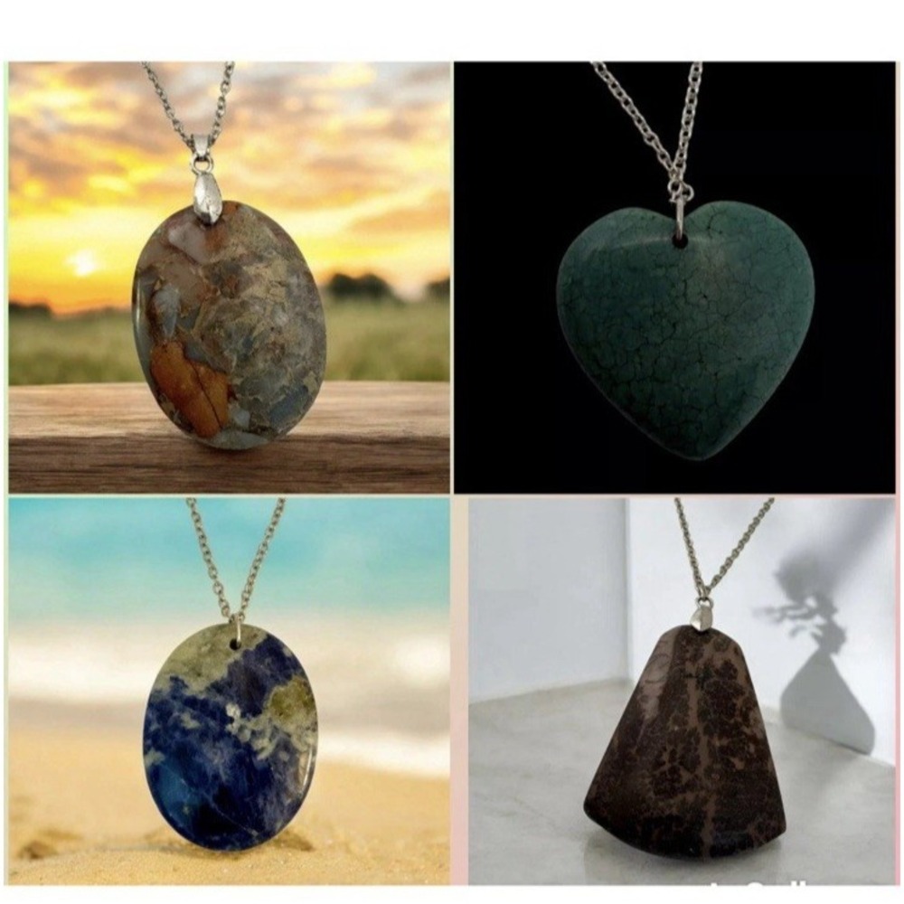 Lot of 4 Gemstone Necklaces Jade Jasper, Apache‎ Jasper, Sea Sediment & Sodalite